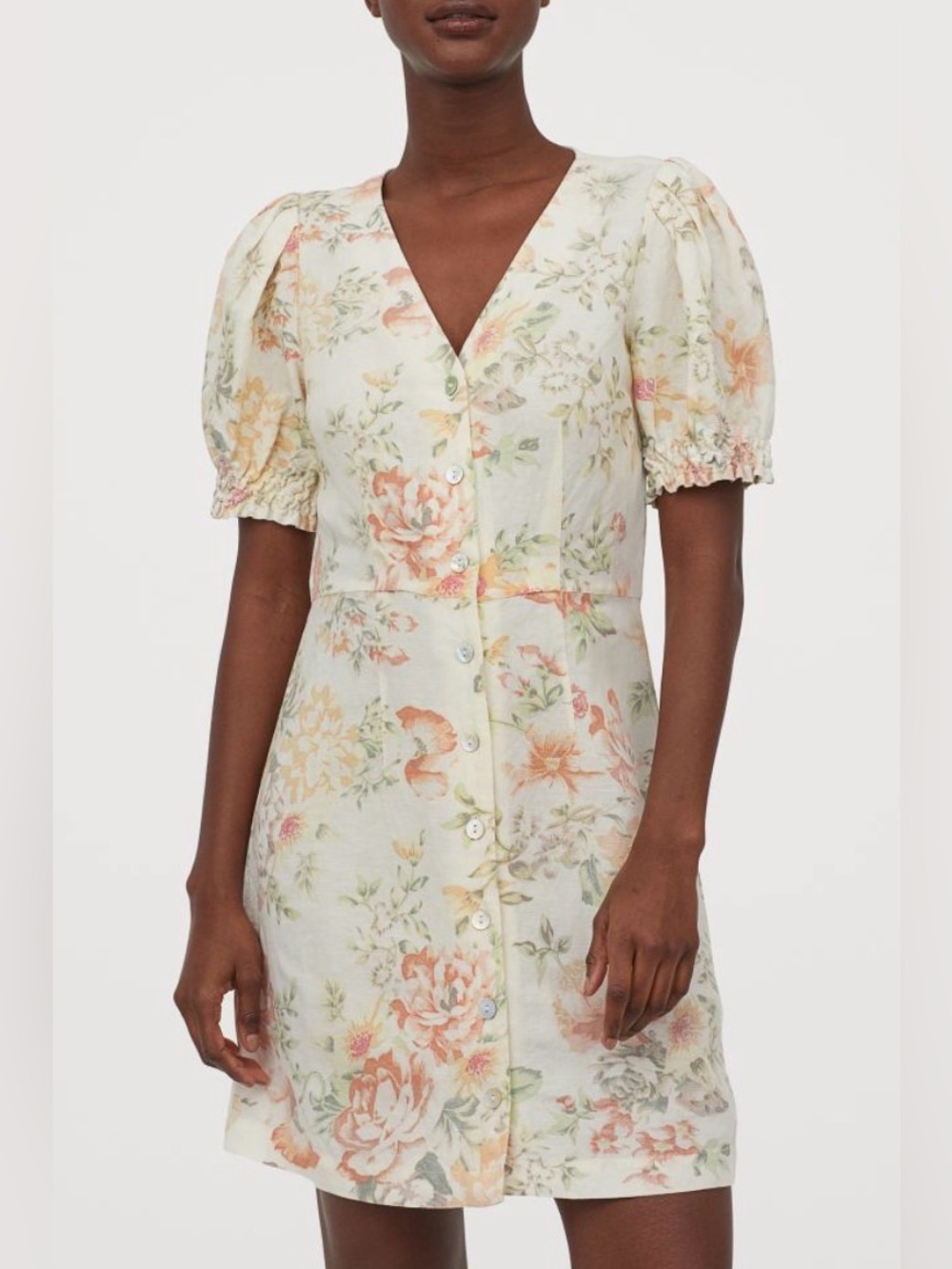 H&M floral linen-blend mini dress, size XL.